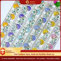 LEIXUSI 3,2 cm Bordure en dentelle florale style ethnique, ruban brodé multicolore pour accessoires de robe victorienne DIY