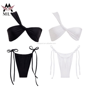 Costumi da bagno donna nero bianco tinta unita Sexy fasciatura senza cuciture <span class=keywords><strong>Bikini</strong></span> monospalla - Product Image 3