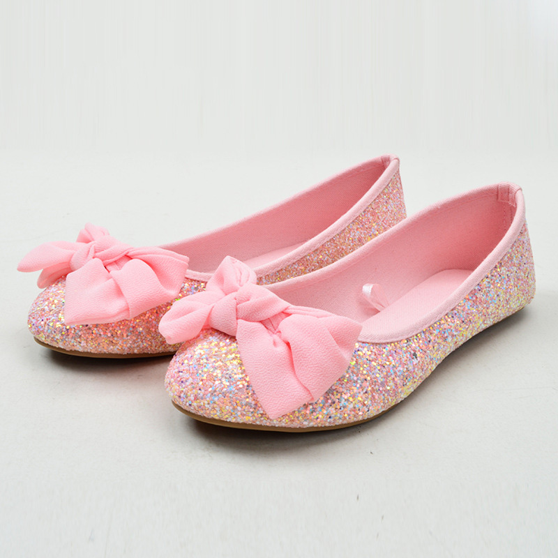 Детские туфли с круглым носком, балетки, удобные дышащие сандалии с блестками на мягкой подошве для девочек и детей