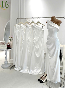 Vestido Maxi Elegante de Moda, Nuevo, al por Mayor, de Manga Larga, Asimétrico, Drapeado, de Poliéster/Algodón, Transpirable, Estilo Línea A, para Fiesta - Product Image 2