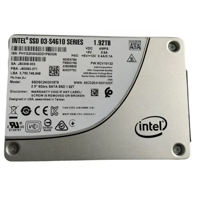 En iyi fiyat Intel S4610 1.92TB SATA 2.5 SSD yeni orijinal ssdsc2kgserver t8 orijinal kullanılan 1.92TB SATA SSD için sunucu