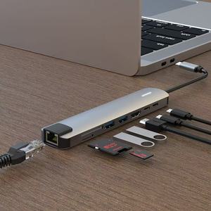 8 en 1 Tipo-C Hub Multipuerto Estación de acoplamiento con 4K HDTV USB3.0 RJ45 SDTF Adaptador de carga PD 8 puertos USB C Hubs - Product Image 3