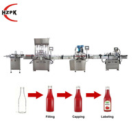 Ligne de production HZPK automatique de remplissage, bouchage et étiquetage de bouteilles pour liquides, pâtes, crèmes, huiles, eaux, cosmétiques, sauces, boîtes et pots