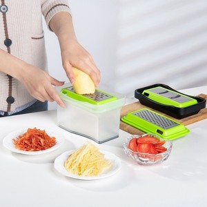 <b>Multifunctional</b> <b>Vegetable</b> <b>Cutter</b> Green 3-In-1 Stainless Steel Blade Kitchen Slicer For Carrot Potato Cucumber Onion - Product Image 2
