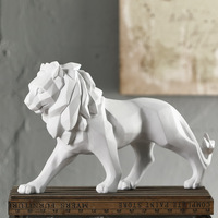 Figurine de lion en polyrésine créative nordique, statue animale argentée, décoration géométrique pour la maison, le salon, l'entrée, cadeau de déménagement