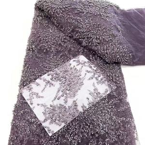 <span class=keywords><strong>Telas</strong></span> de encaje con cuentas y lentejuelas ecológicas para vestidos de fiesta nupcial nigerianos, pedido mínimo de 5 yardas para prendas de vestir - Product Image 2
