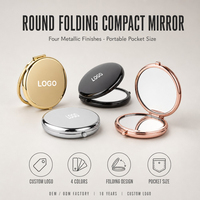 Cermin Lipat Kompak Mini Saku Kosmetik Vanity dari Baja Anti Karat Bulat dengan Logo Terukir Cetak Kustom OEM ODM
