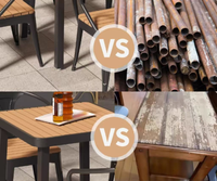 Ensemble table et chaises de salle à manger carrées modernes, structure métallique, construction en plastique, mobilier d'extérieur durable pour cour, plage, petits espaces