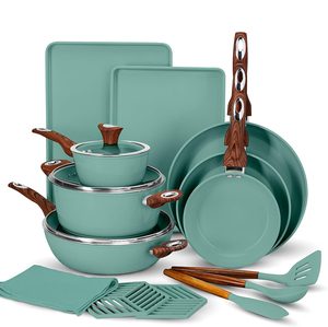 High Quality Cooking <b>Pots</b> And Pans Glass Lids Wooden Handles Dishwasher Oven Safe Gas <b>Induction</b> Stoves Ceramic Cookware Set - Product Image 1