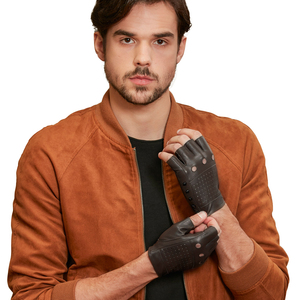 Noir Brun Gris Sans Doublure Mode Clouté Hommes Mitaines Demi Doigt D'entraînement Fitness Moto Vélo <span class=keywords><strong>Gants</strong></span> En Cuir - Product Image 2
