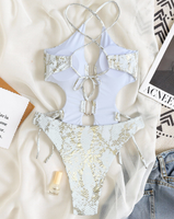 Pakaian Karnaval Trinidad untuk Wanita, Baju Renang Satu Potong Bermotif Ular dengan Tali, Bodysuit Malla Carnaval Mujer Estampado Dorado