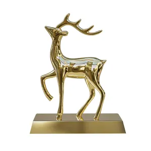 Custom 3D Deer Metal Crafts Modern Luxury Creative Office Home Decor Metal Zinc Alloy Deer Ornament Crafts