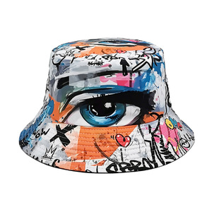 Chapeau Bob Rétro Hip-Hop Imprimé Yeux Psychedéliques Bohème Hippie <span class=keywords><strong>Graffiti</strong></span> 3D Unisexe Casquette de Soleil Rave pour Festival, Plage et Streetwear - Product Image 3
