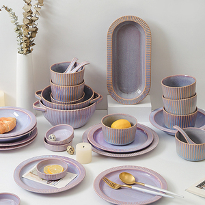 Juego de cena de cerámica púrpura para el hogar creativo nórdico, plato de cena de porcelana, juego de cuencos para Cena - Product Image 1