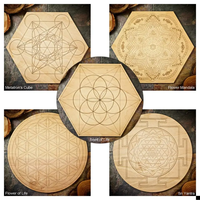 Ensemble de 6 grilles hexagonales polies réutilisables en géométrie sacrée pour soulager le stress, avec améthyste et bois découpé au laser