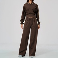 Ensemble de survêtement brossé 2 pièces pour femme, veste à capuche zippée et pantalon large, ensemble décontracté uni pour la course et l'entraînement