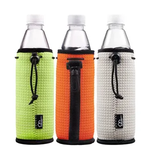 Water Bottle Sleeve Neoprene Embossed Can Sleeve With Drawstring Strap And Buckle For Outdoor Hiking Climbing Bottle Cooler Bags