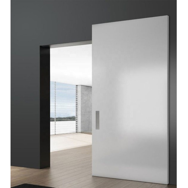 Frameless Magic Concealed White Lacquer Wood Interior Sliding Doors With Invisible Guide