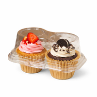 Boîte à clapet en PET jetable de qualité alimentaire pour cupcakes et muffins, 2/1 compartiment, en plastique gaufré pour biscuits