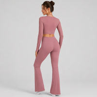 Ensemble Athleisure Chic 3 Pièces Côtelé Style Ballet-Core pour Femme – Élégant Shrug à Nouer sur le Côté et Ensemble de Yoga Taille Haute Croisé Évasé pour Sports Décontractés et Fitness