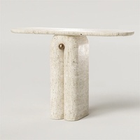 Table console moderne en travertin blanc beige de style Wabi-sabi poli de luxe pour salon, villa, hôtel, manoirs, décoration
