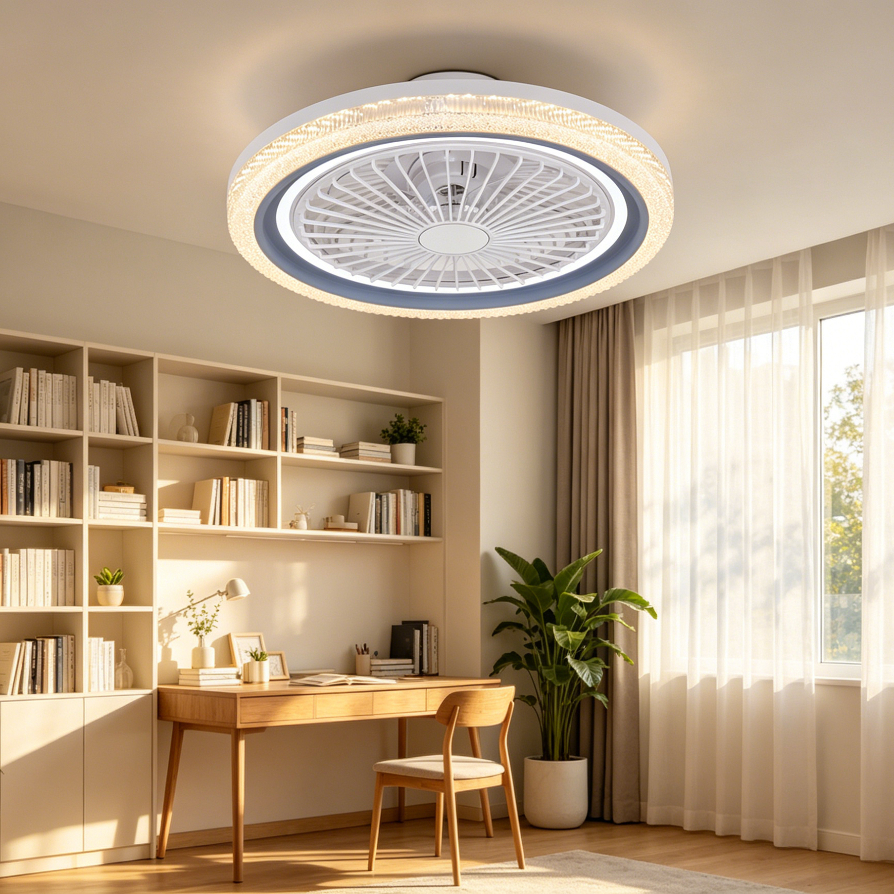 Factory Direct 7 Blades Flush Mount Ceiling Fan Light Modern LED Ceiling Fan Lamp with Remote Control