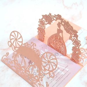 Carrozza da favola quinceanera 3d pop up laser cut blush pink girl inviti - Product Image 2