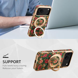 Coque de téléphone fleur de style européen pour <span class=keywords><strong>iPhone</strong></span> 17 16 15 14 13 Pro Max Plus support d'engrenage rotatif magnétique couverture de galvanoplastie - Product Image 5