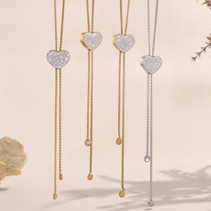 Wholesale Stainless Steel 18K <strong>Gold</strong> Plated Tassel Heart Bamboo Long Sweater Necklace 5A Sparkling Zircon All Match Womens <strong>Jewelry</strong> - Product Image 1