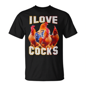 Camiseta con estampado de pollo I Love Cocks, unisex, para adultos, manga corta, cuello redondo, impresión digital, modelo A7462 - Product Image 3