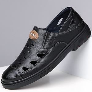 Chaussures bateau pour hommes en cuir véritable, respirantes, à bout fermé, avec semelle extérieure en caoutchouc et semelle intermédiaire en EVA, idéales pour l'été - Product Image 4