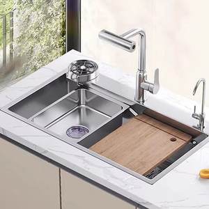 Fregadero de Cocina Grande de Acero Inoxidable 304 con Relieve Plateado, Duradero y Práctico, Tres Tipos de Instalación - Product Image 4