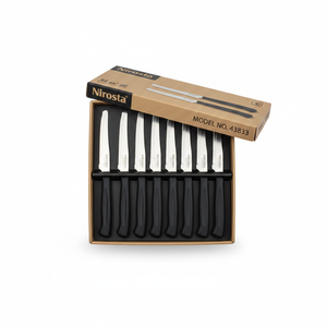 Set di 6 coltelli da cucina in acciaio inox con lama seghettata e punta arrotondata 3 cr13 metallo PP manico scatola di 72 Logo Laser - Product Image 2