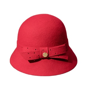 A121203 Chapeau de pêcheur Hepburn vintage avec nœud Chapeau Fedora élégant et polyvalent Offre Spéciale chapeau en feutre de laine 100% - Product Image 1