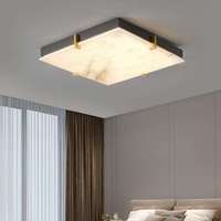 Décoration d'intérieur moderne, minimaliste, chandelier de plafond carré en cuivre, marbre d'alabastro blanc naturel, LED, télécommande AC, pour salon