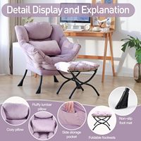 Fauteuil de salon violet moderne, grand fauteuil d'appoint confortable, canapé de lecture, fauteuil paresseux avec ottoman