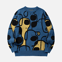 Pull-over pour homme à col rond, tricoté, imprimé avec des motifs de dessins animés intéressants, doux