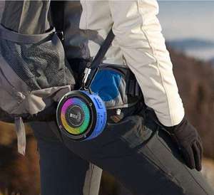 Haut-parleur Bluetooth personnalisé BTS200 avec lumière RVB colorée et crochet pour le cyclisme en plein air, la randonnée en montagne, étanche IPX7, subwoofer sans fil - Product Image 6