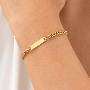 Không xỉn 18K Vàng Trống Thanh Cuba Vòng Đeo Tay Cho Phụ Nữ Cô Gái Thời Trang Thép Không Gỉ Tùy Chỉnh Khắc Cuba Liên Kết Chuỗi Vòng Đeo Tay - Product Image 2