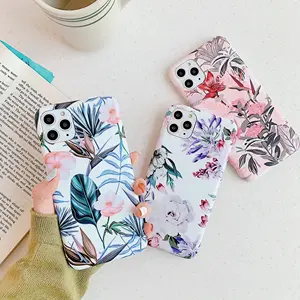 Capa de celular personalizada com flores, capa de telefone tpu impressão de transferência de água imd para iphone 11 pro max