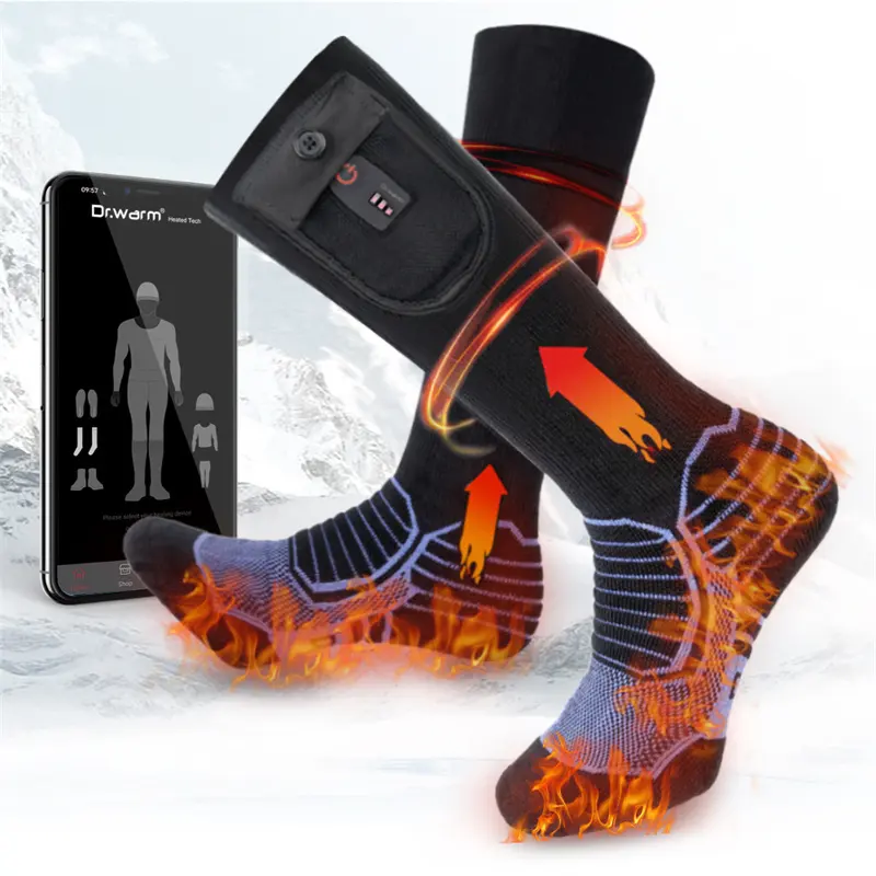 Chaussettes chauffantes électriques à batterie rechargeable Dr.Warm Upgrade avec télécommande APP Chaussettes chauffantes de ski respirantes