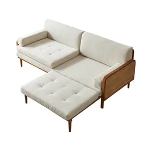 Sofá cama japonés de madera maciza para sentarse y dormir, sofá pequeño de ratán, sala de estar, cama doble plegable