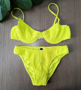 Haut de bikini à armatures push-up smocké Maillots de bain taille basse Bas de bain à jambes hautes avec bretelles réglables en forme de soutien-gorge - Product Image 5