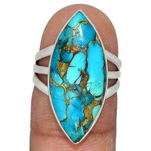 Alta calidad Natural Marquesa corte azul cobre turquesa piedra preciosa plata esterlina anillo hecho a mano joyería al por mayor precio de fábrica - Product Image 1