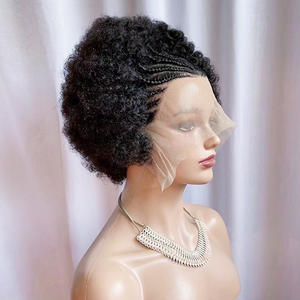 Perruque <span class=keywords><strong>afro</strong></span> en cheveux humains avec dentelle frontale de 6 pouces 13x4, tressée à la main, noir naturel, pour femmes africaines - Product Image 3