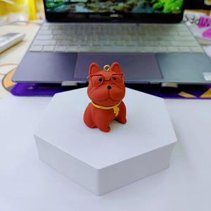 Porte-clés en résine de bouledogue français avec lunettes de dessin animé, artisanat, décoration de sac, statues de chien mignonnes, porte-clés de voiture exquis, accessoire de sac, ornement - Product Image 5