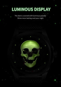 Montres RISTOS 9443, nouveau style, crâne, mode, lumineuses, étanches 3 ATM, bracelet en maille, bracelet en cuir, montres pour hommes - Product Image 2