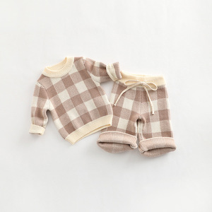 <span class=keywords><strong>2023</strong></span> usine coton bio tricot filles vêtements bébé garçons filles rayé ensemble enfants pull costume bébé vêtements vêtements - Product Image 2