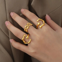 Bague en acier inoxydable plaqué or 18 carats PVD, style Hip Hop tendance, design artistique liquide effet goutte d'eau, cadeau bijou