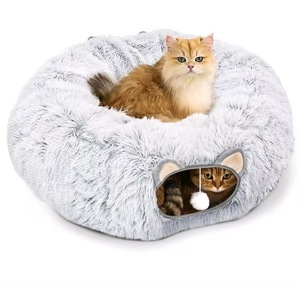 Gray Plush Cat <b>Bed</b> Round 85x85x26cm Faux Fur Warm Pet <b>Bed</b> For Cats All Season Use - Product Image 3